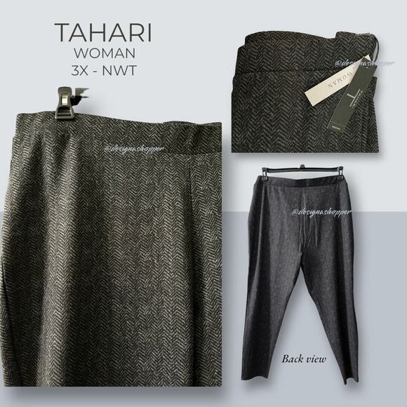 Women's Tahari Pants Black/Gray Herringbone Pattern Pull On Stretch 3X NWT $58 - Picture 2 of 3